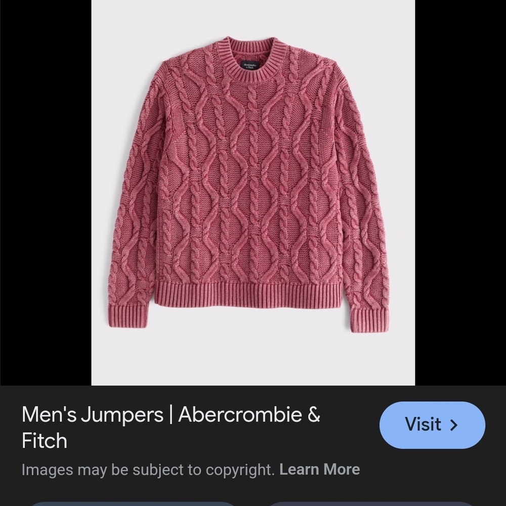 Abercrombie & Fitch Men's Cable-Knit Crewneck Sweater - Dusty Rose